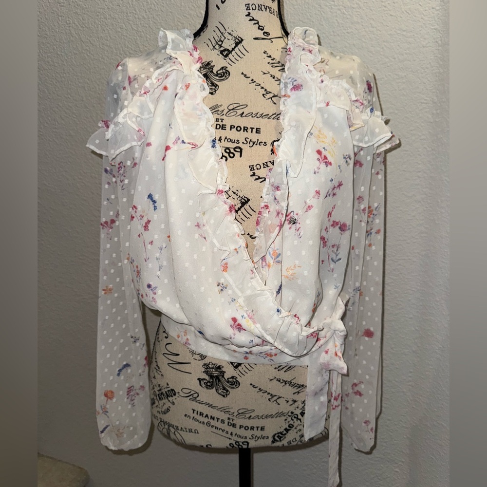 Cute Aqua Sheer Floral Blouse S